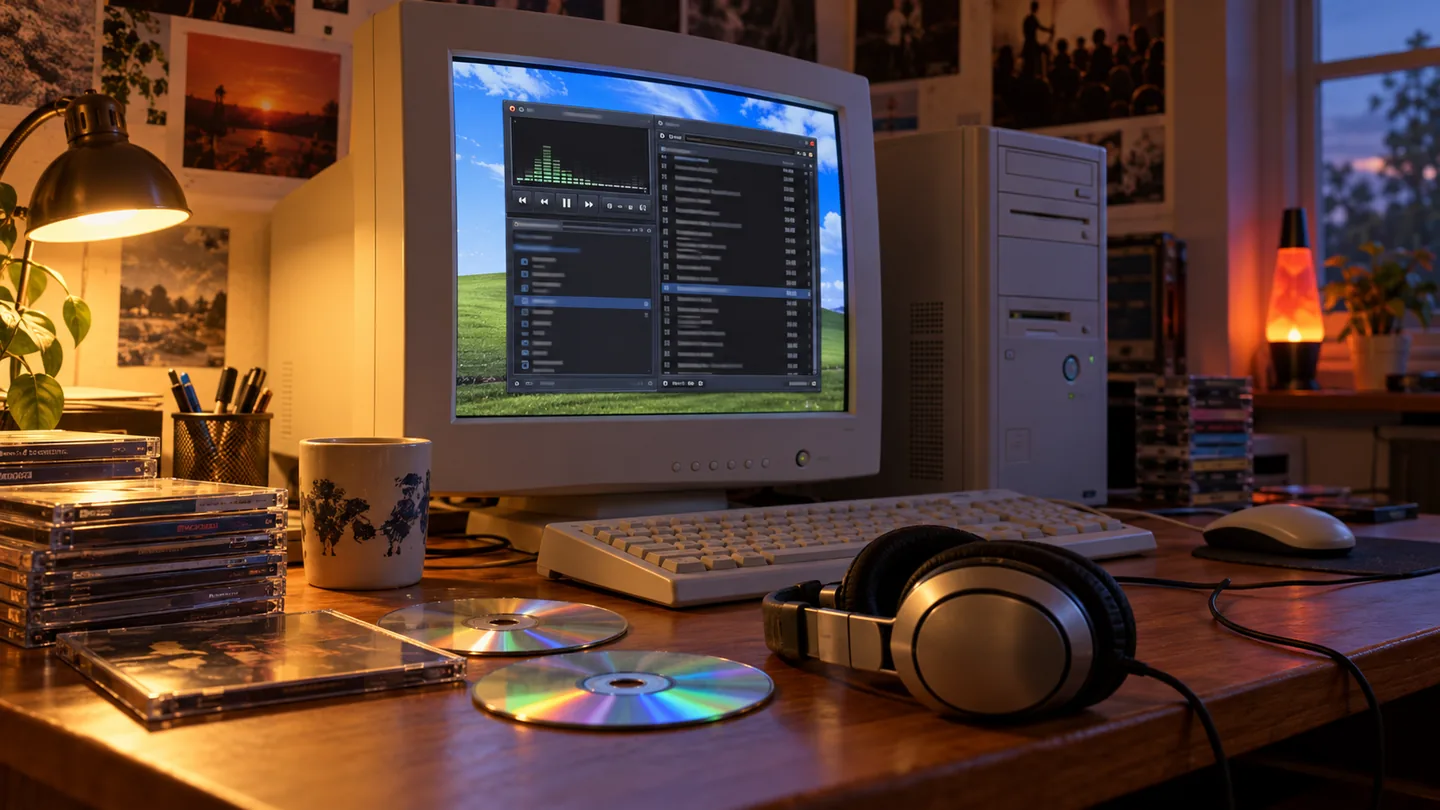 Winamp ve internet radyosu dönemini çağrıştıran temsili müzik masası